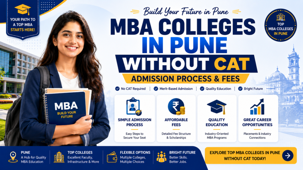 Top MBA colleges in Pune without CAT score highlighting admission process and fees