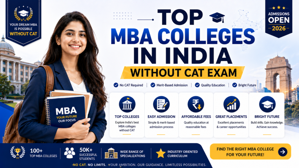 Top MBA colleges in India without CAT exam highlighting premium B-schools accepting XAT, SNAP, and NMAT scores