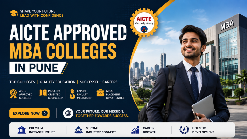 Panoramic view of a premier AICTE approved MBA college campus in Pune