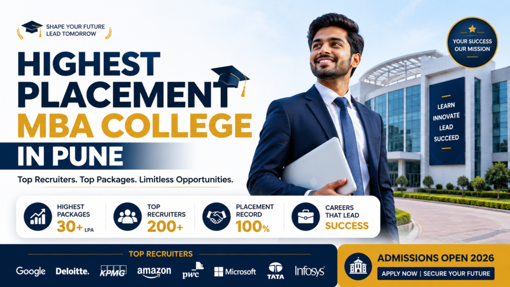 MBA student celebrating a record-breaking highest placement offer at a top college in Pune