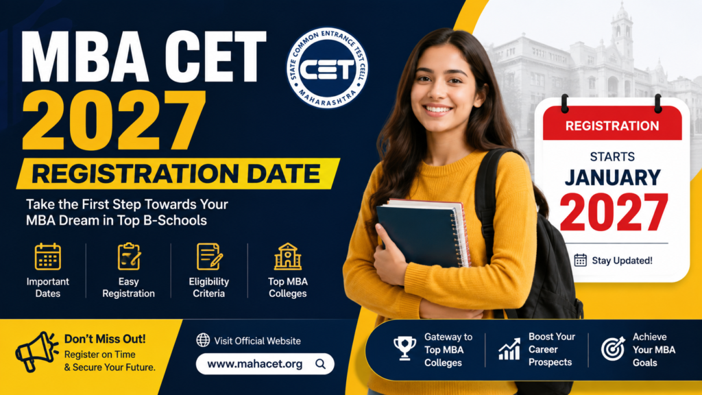 Student checking MBA CET 2027 registration date and filling the application form on a laptop