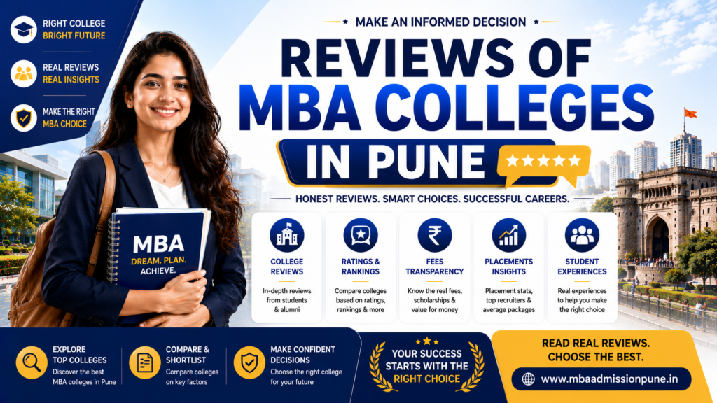 Reviews of MBA colleges in Pune comparison table with alumni ratings and fees